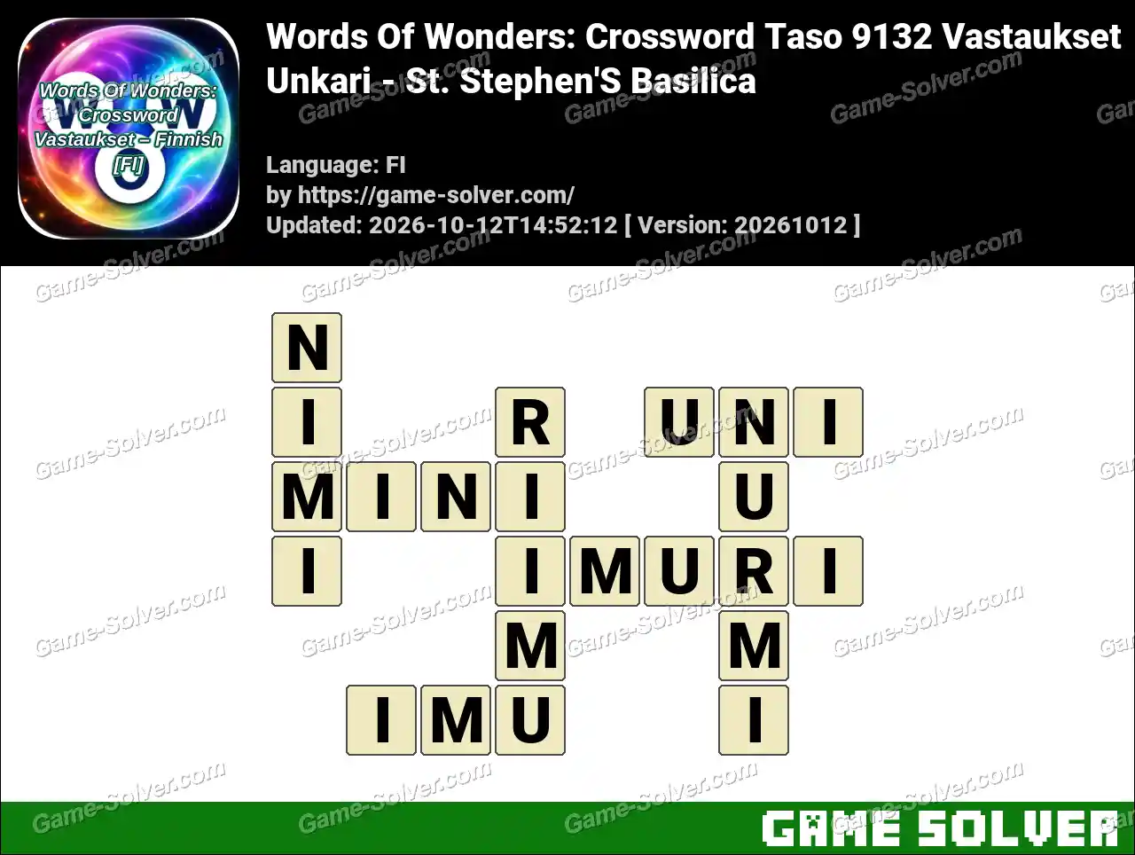 Words Of Wonders: Crossword Taso 9132 Vastaukset – Unkari – St. Stephen’S Basilica